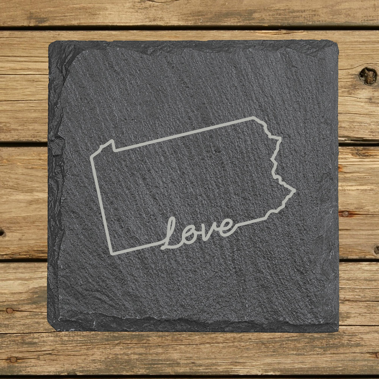 Pennsylvania Slate Coaster Set – Engraved Natural Stone (Set of 4)