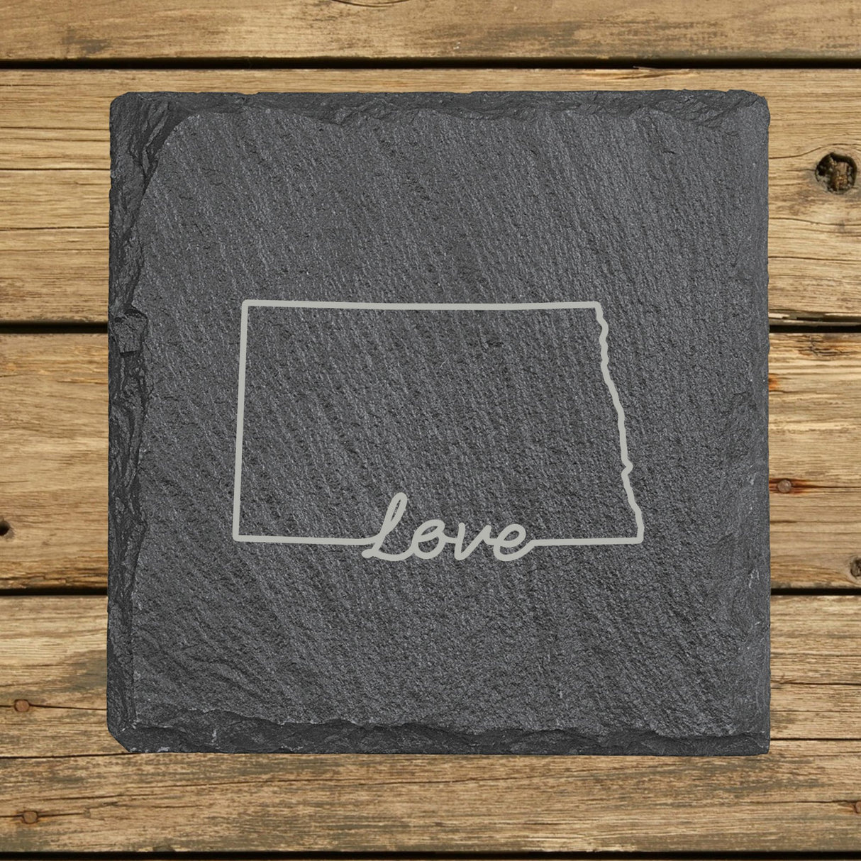 North Dakota Slate Coaster Set – Engraved Natural Stone (Set of 4)