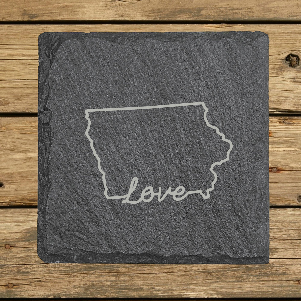 Iowa Slate Coaster Set – Engraved Natural Stone (Set of 4)
