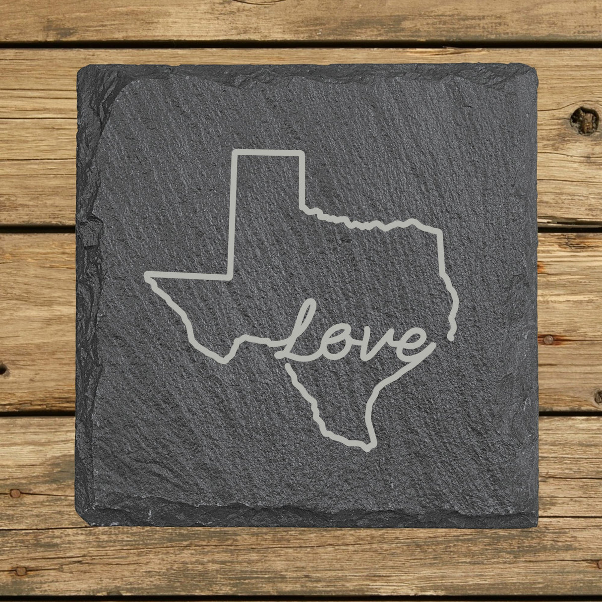 Texas Slate Coaster Set – Engraved Natural Stone (Set of 4)