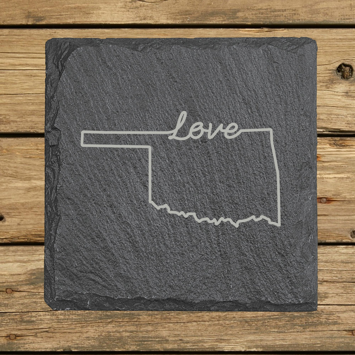 Oklahoma Slate Coaster Set – Engraved Natural Stone (Set of 4)