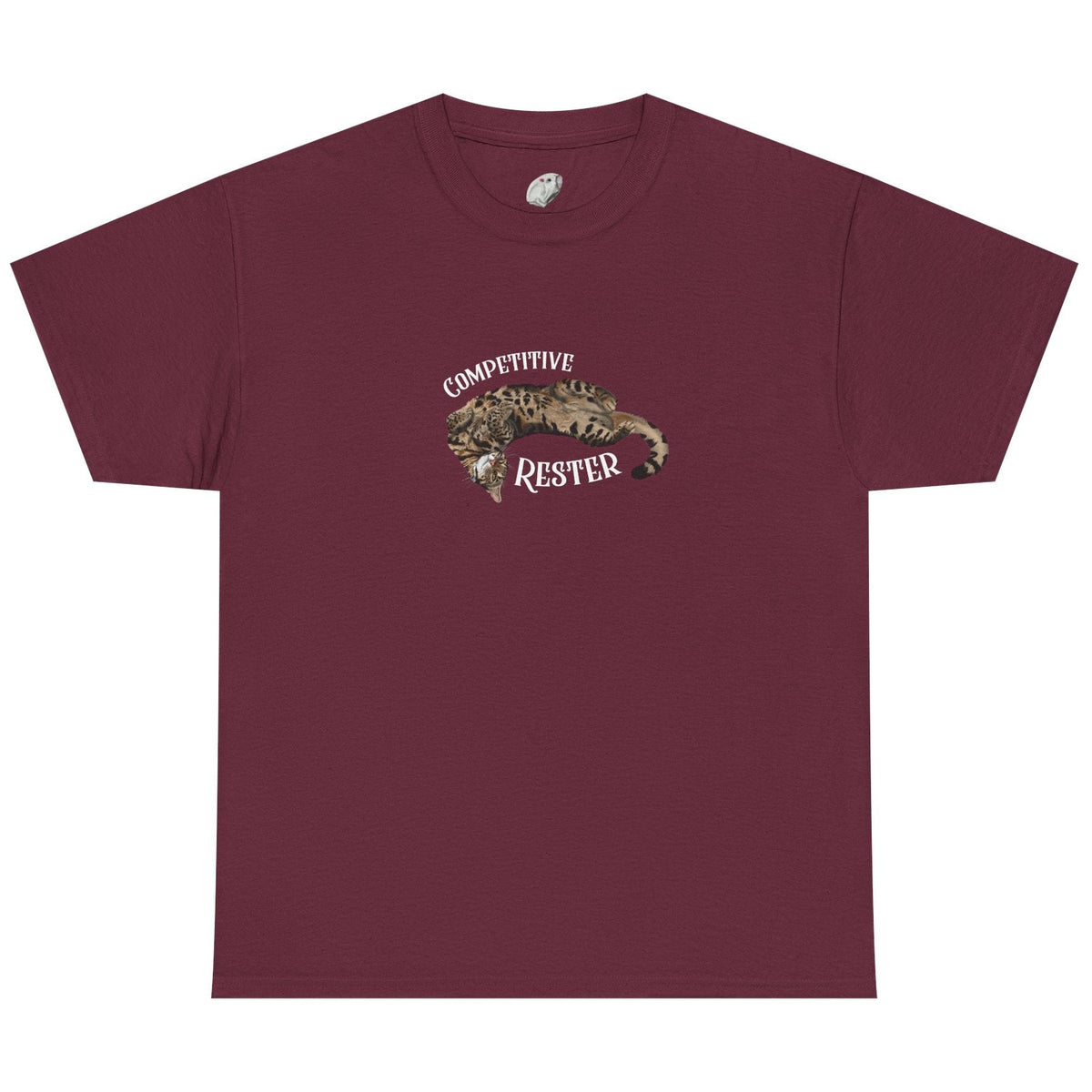 Flounder 'Competitive Rester' T-Shirt - Funny Resting Pose Tee, shown in Maroon
