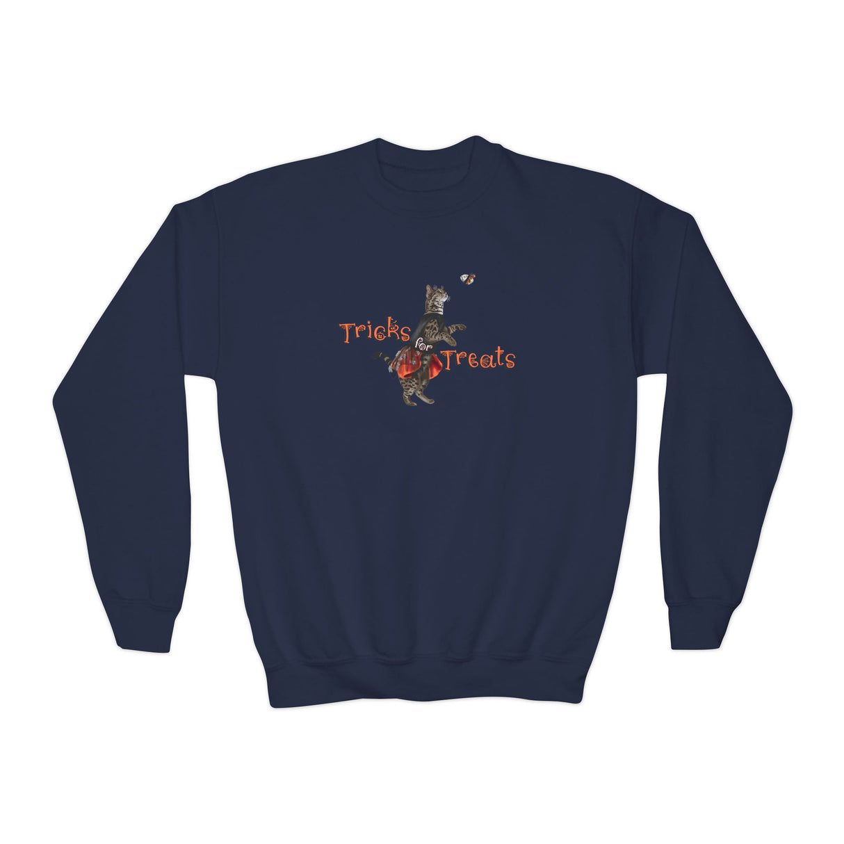 Tricks for Treats Youth Crewneck Sweatshirt — Flounder in Halloween Bravery Tutu Ballet Design