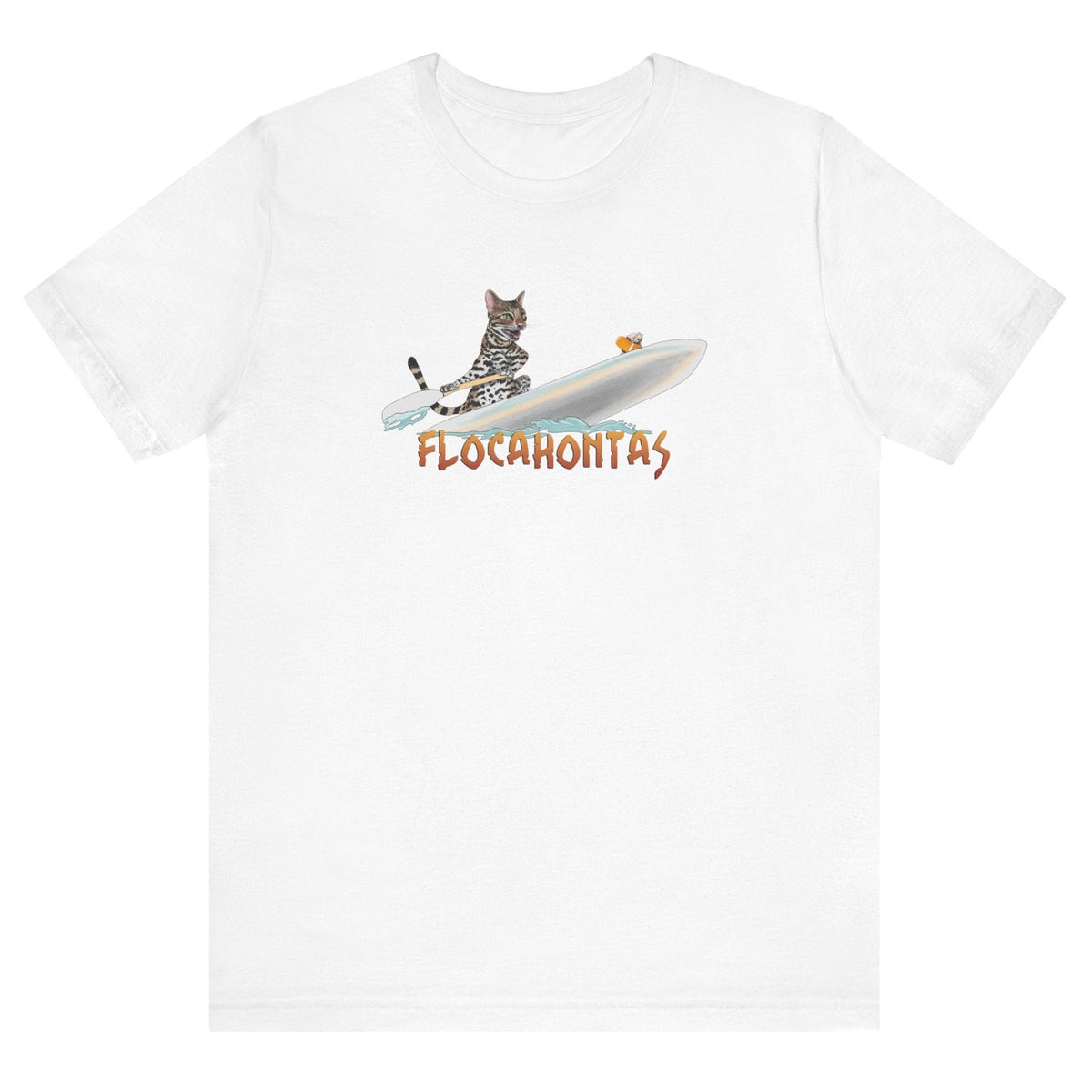 Flocahontas Unisex Tee - Flounder the Purrmaid with Mouse Toy Design, shown in White