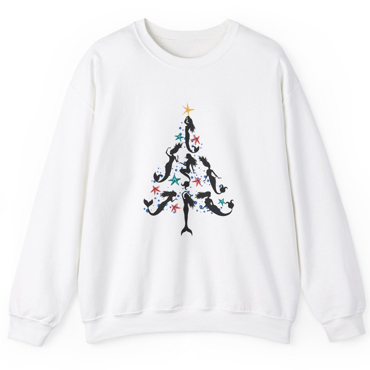 Mermaid Christmas Tree crewneck sweatshirt in white