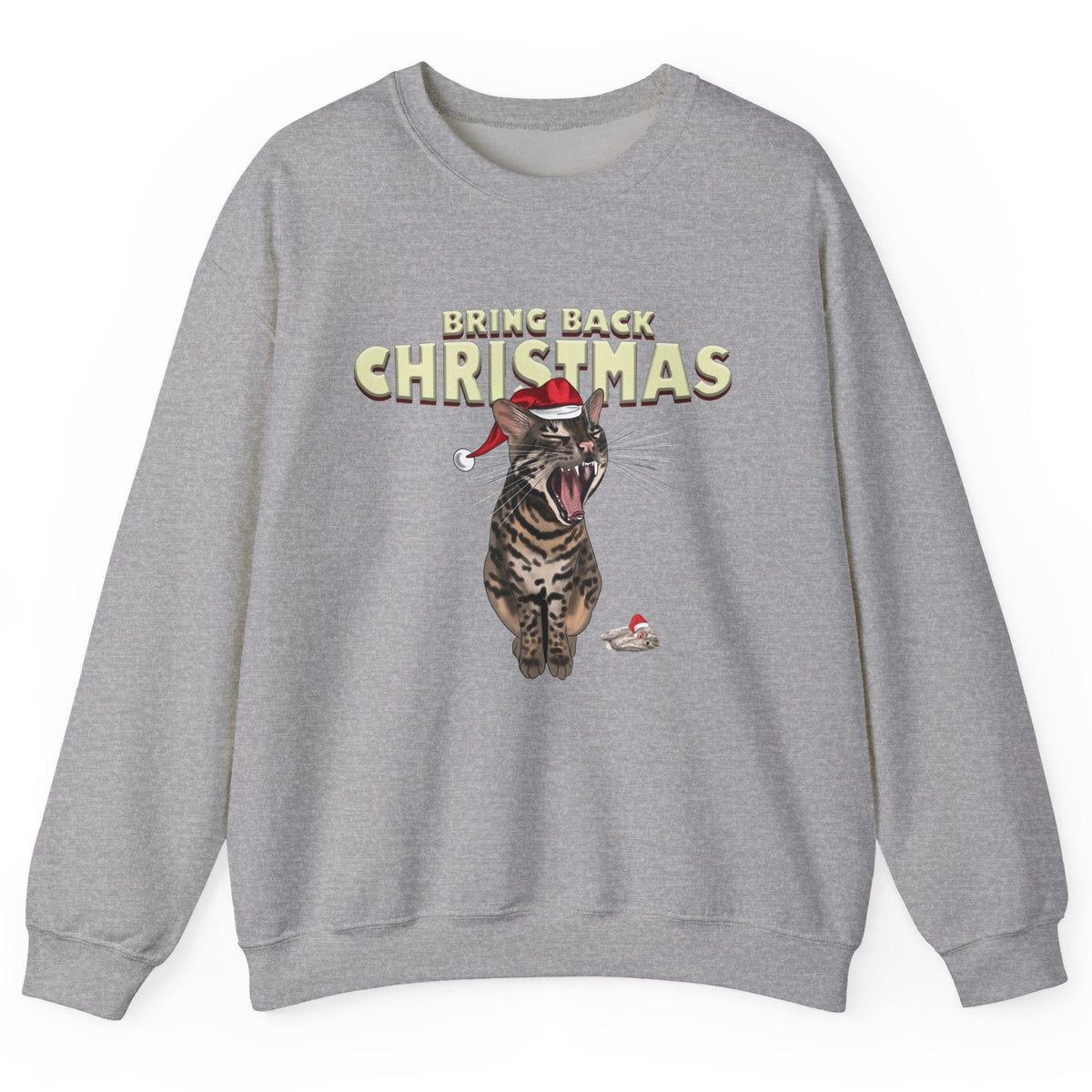 Flounder Cat “Bring Back Christmas” Unisex Crewneck Sweatshirt - Festive Cozy Wear, shown in Sport Grey