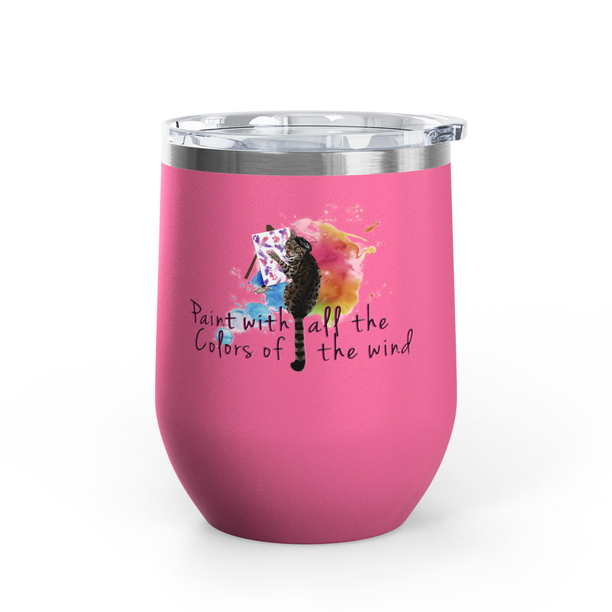 Wine Tumbler — "Paint With All The Colors Of The Wind" Flounder the Purrcasso Artwork