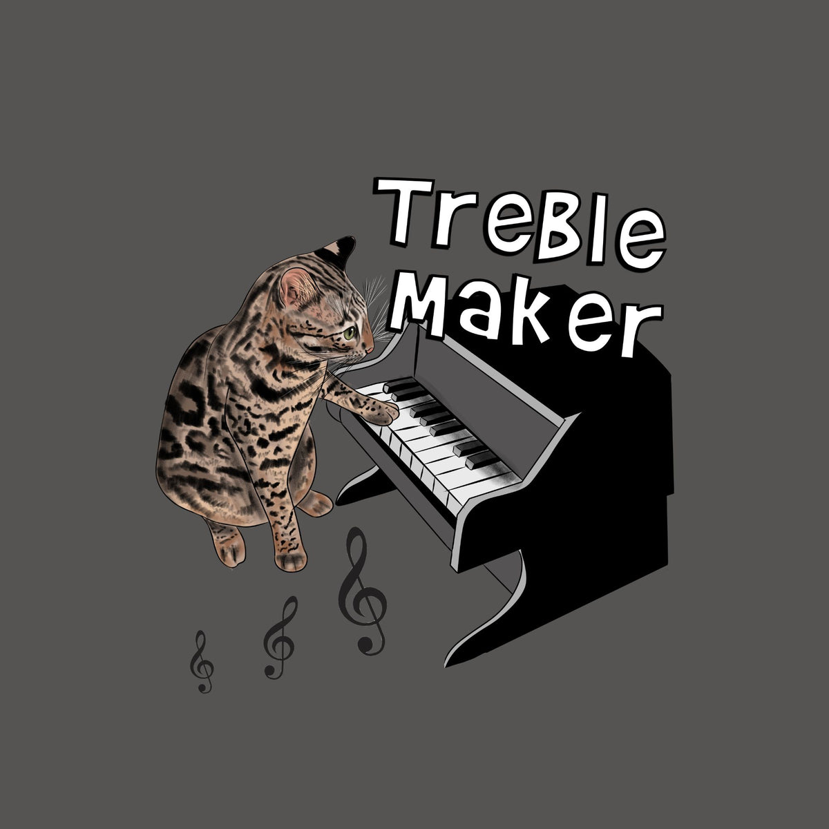 flounder cat playing the piano with the text Treble Maker
