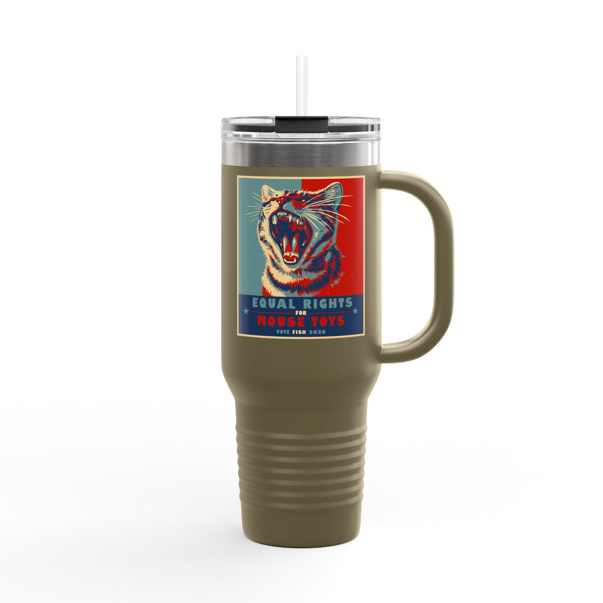 Insulated Travel Mug — "Vote Fish 2028" Funny Political Campaign Design Featuring Flounder the Purrmaid