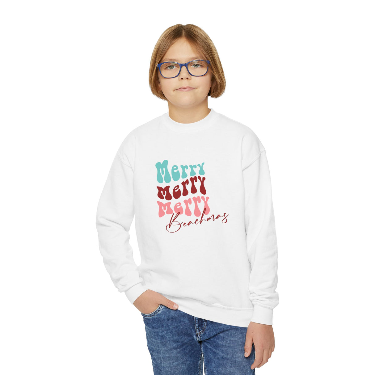 Merry Merry Merry Beachmas Youth Crewneck Sweatshirt – Cozy Holiday Fit