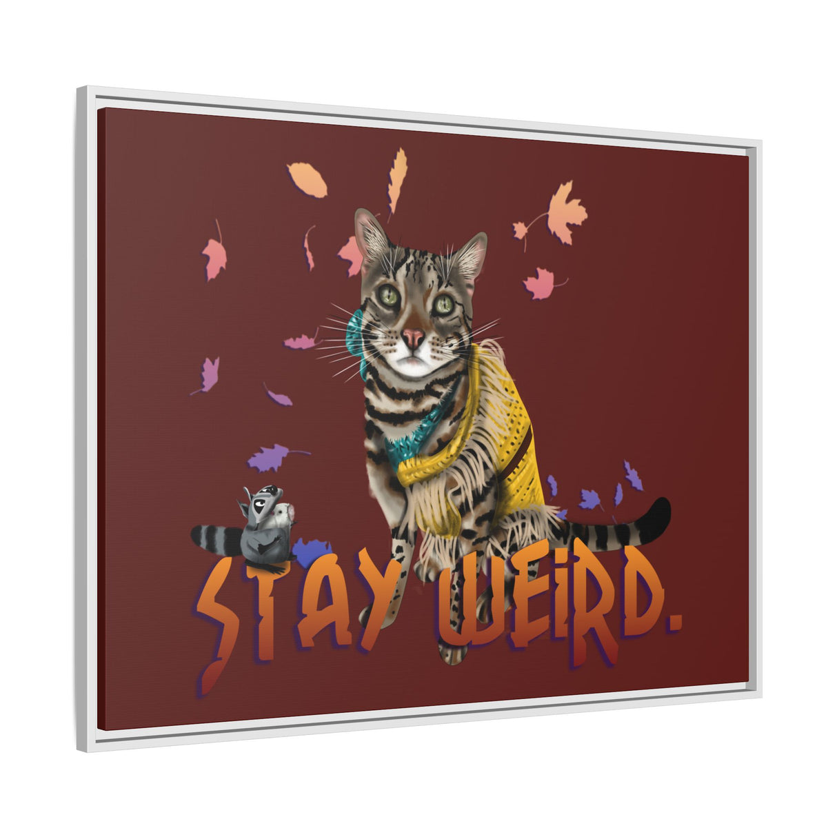Stay Weird Matte Canvas Print — Flocahontas & Mouse Toy (Framed)