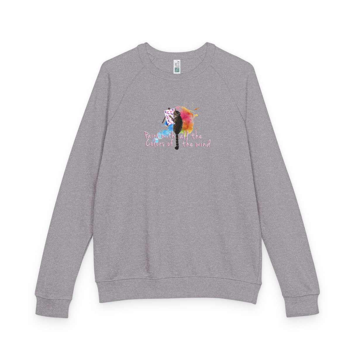 Paint With All The Colors Raglan Crewneck — Flounder the Purrcasso Artwork