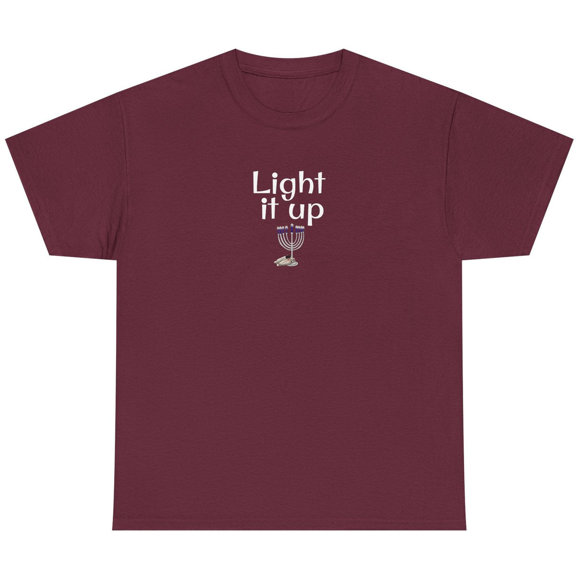 Light it Up Unisex Tee - Mouse Toy Menorah Design, shown in Maroon