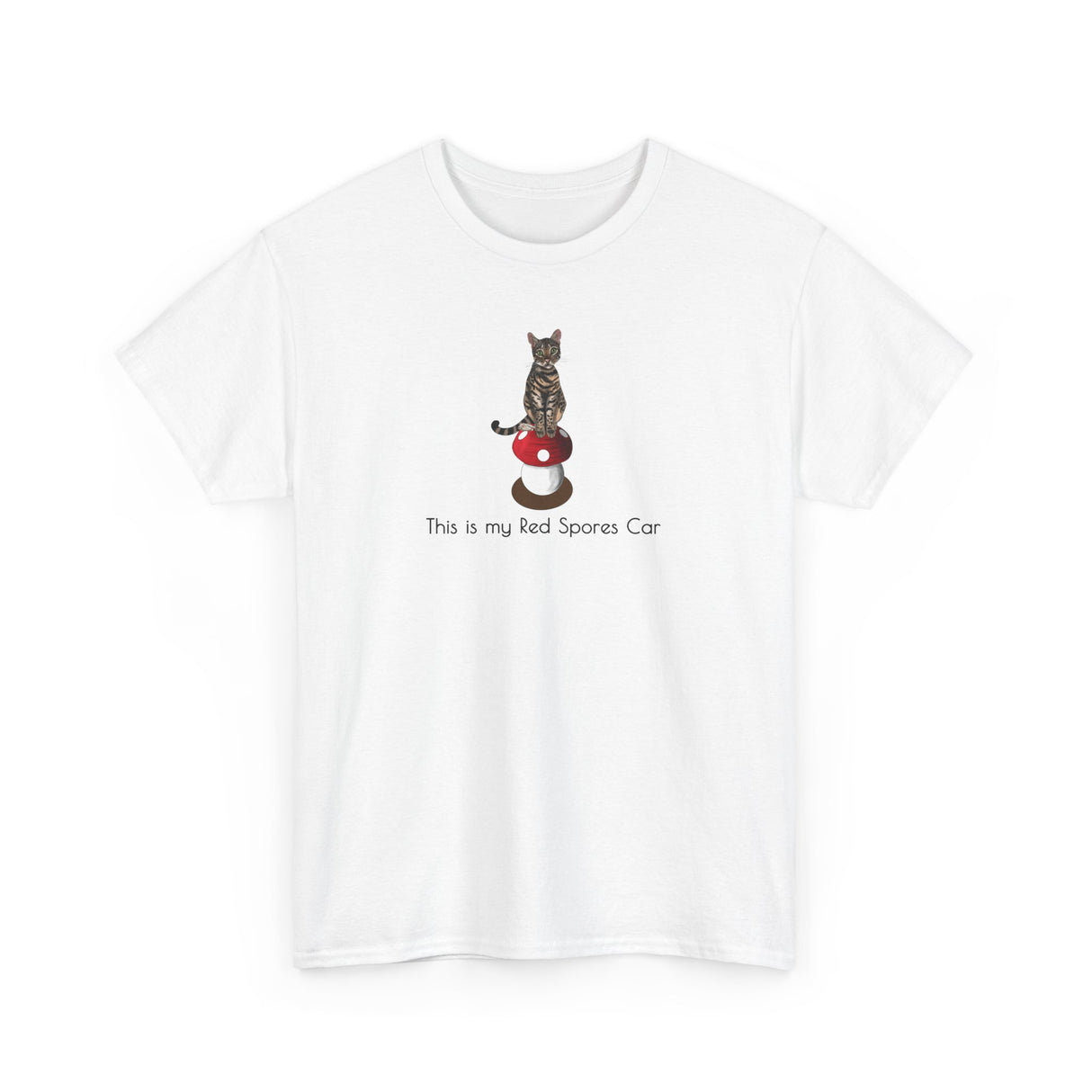 Red Spores Car Unisex Heavy Cotton Tee featuring Flounder and Mouse Toy on the Magical Mushroom