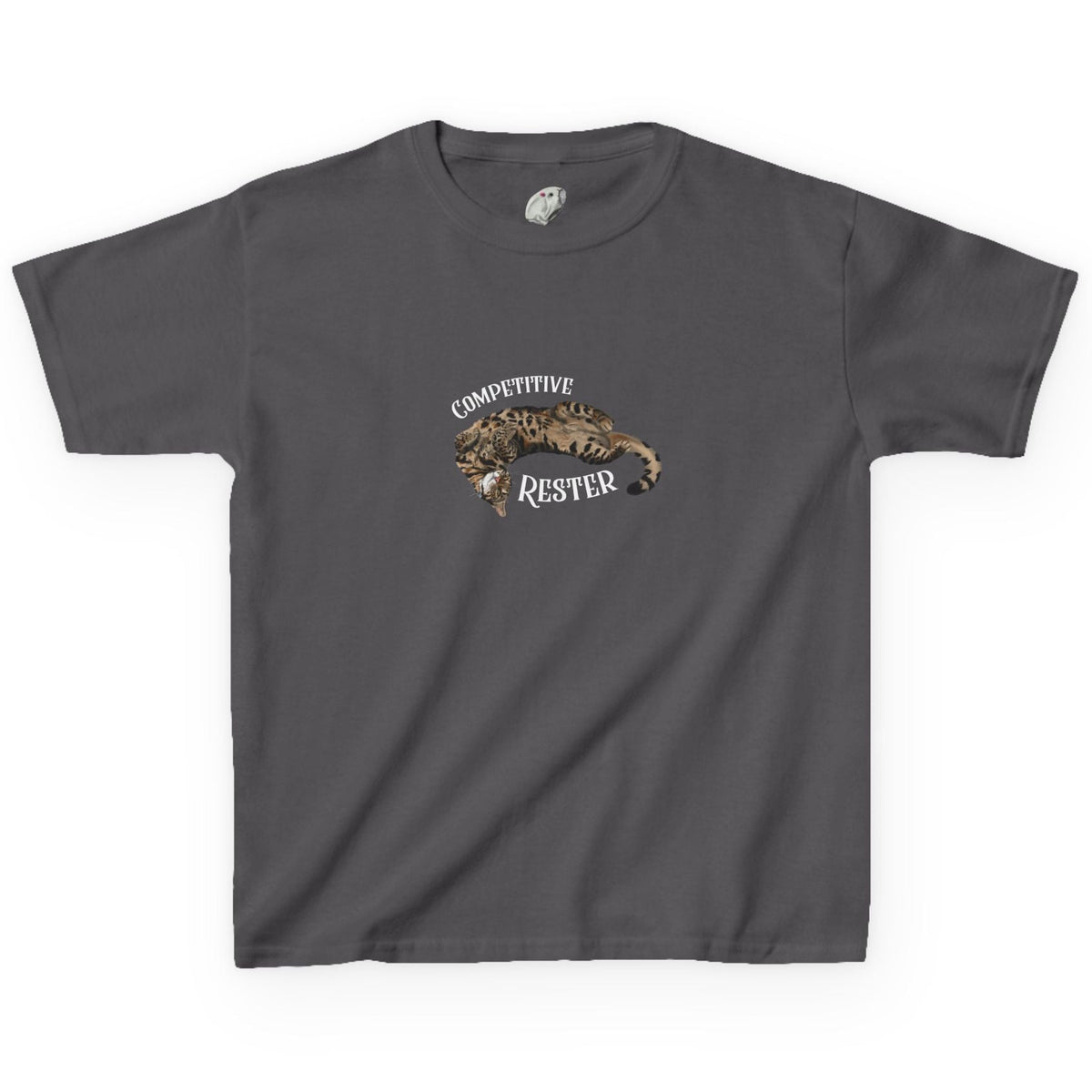 Kids 'Competitive Rester' T-Shirt - Flounder Funny Resting Pose Tee, shown in Charcoal