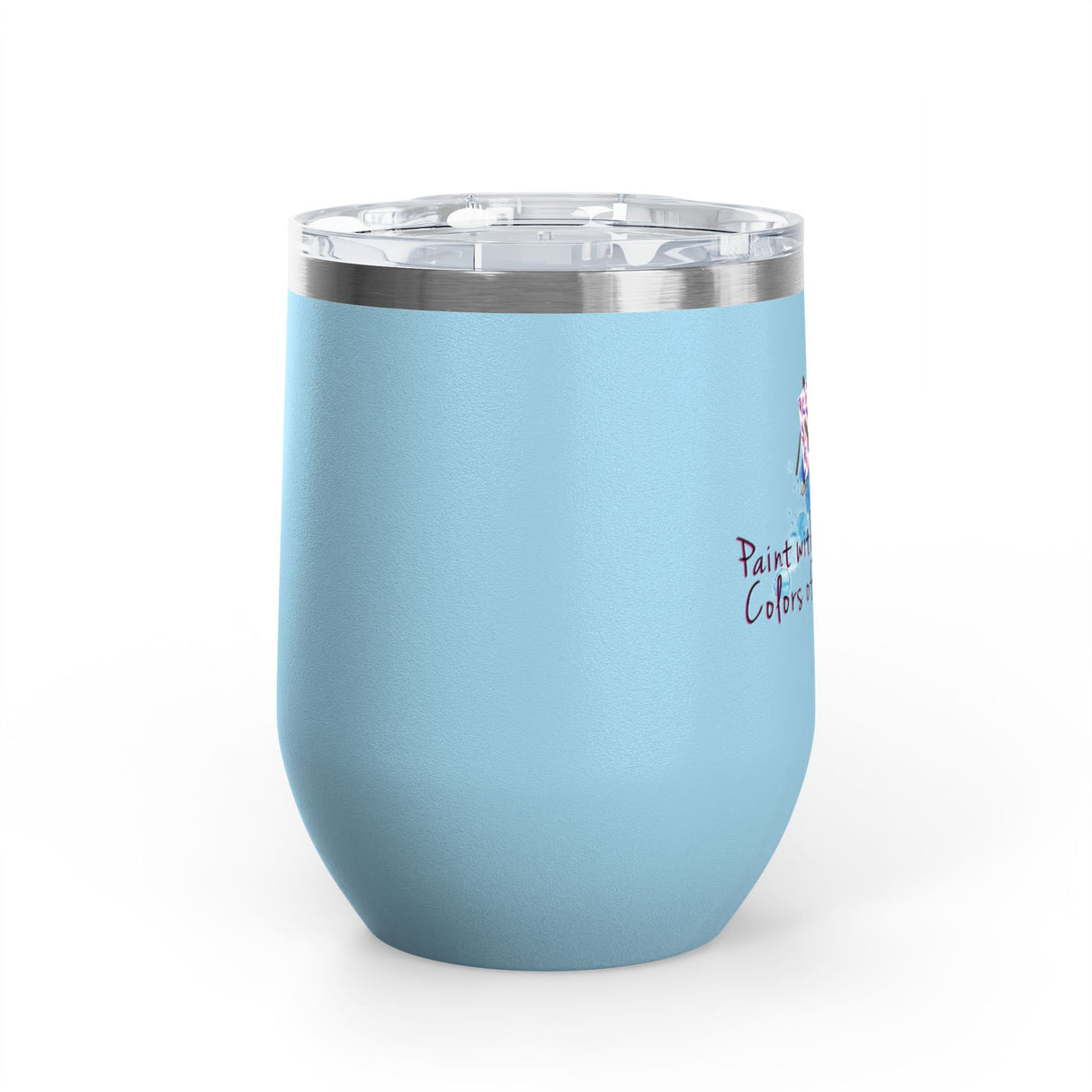 Wine Tumbler — "Paint With All The Colors Of The Wind" Flounder the Purrcasso Artwork