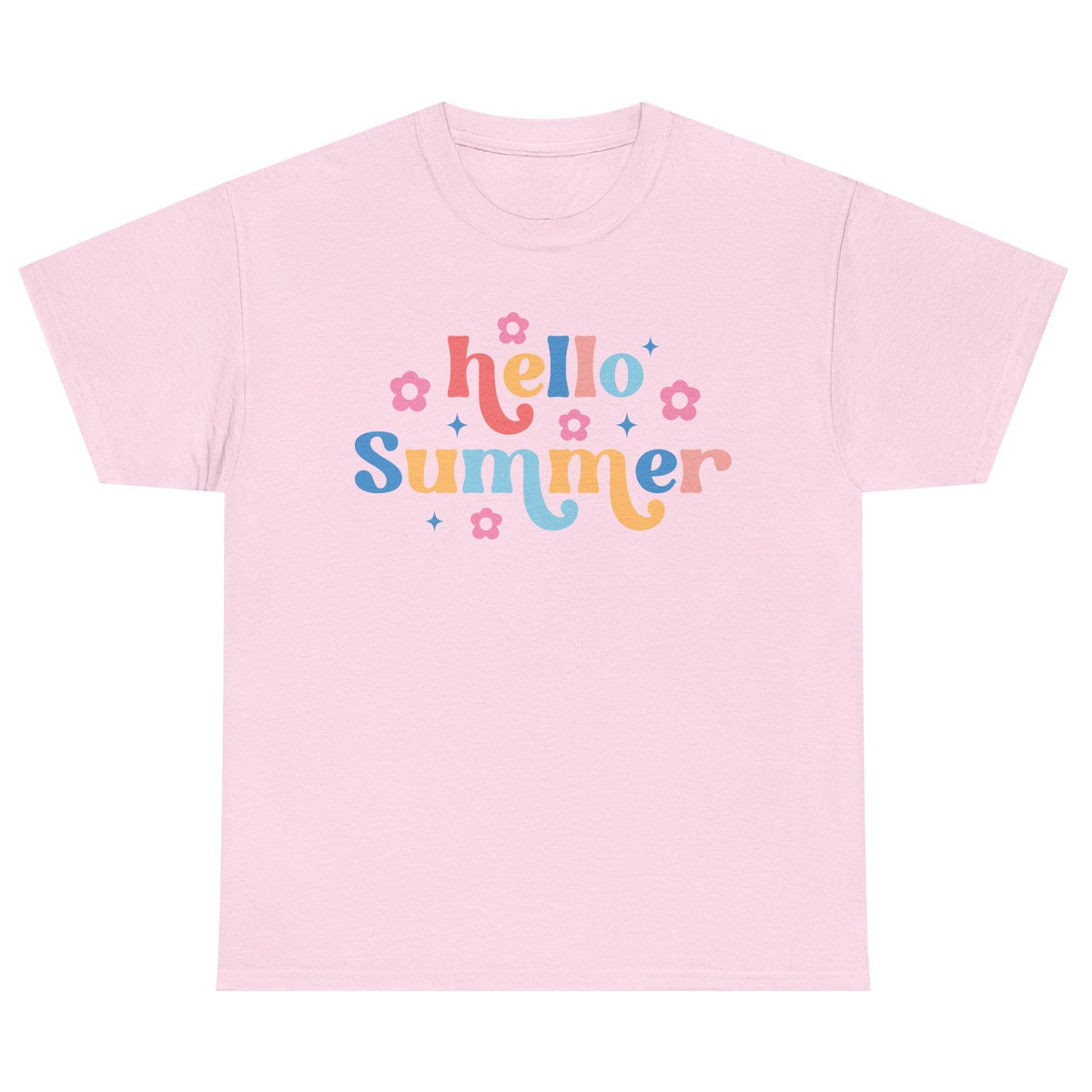 Rainbow Hello Summer cotton tee in light pink