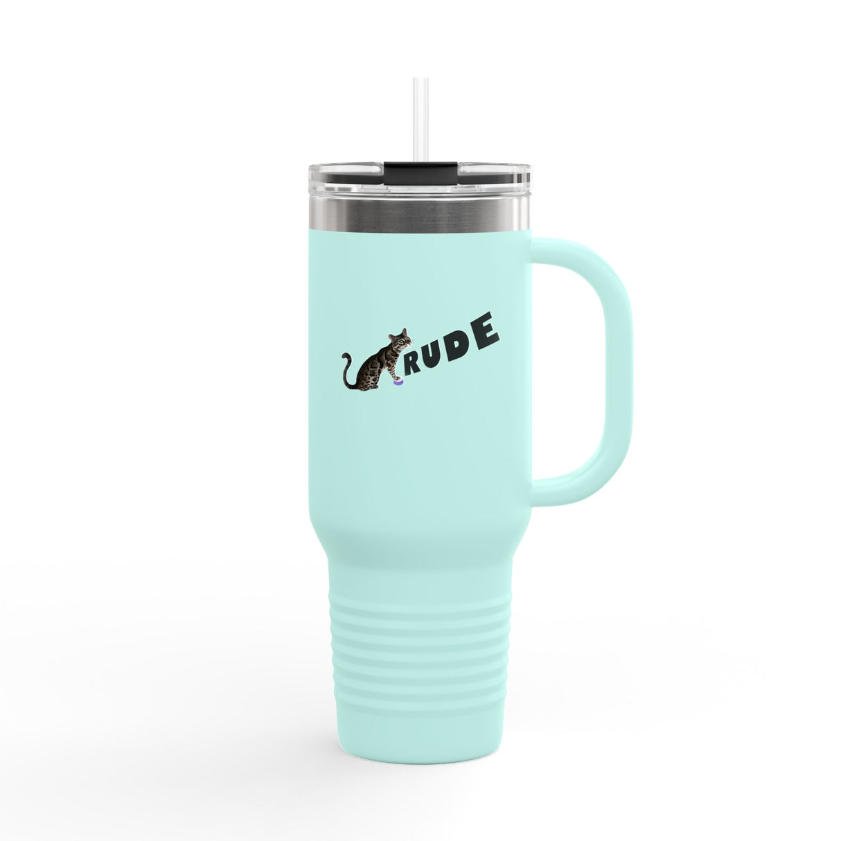 40oz Insulated Travel Mug — Flounder Pressing 'RUDE' Button (Hand-Drawn)