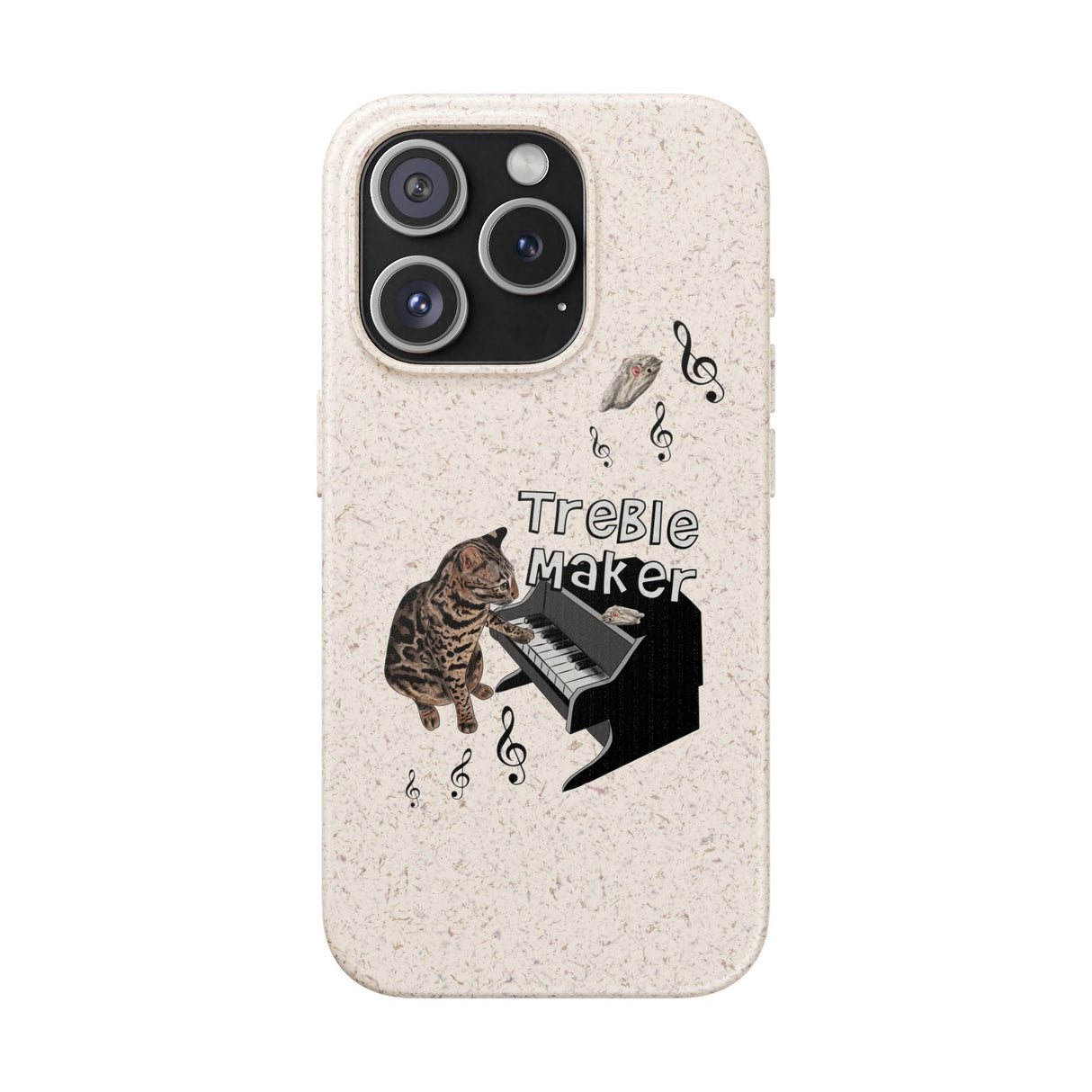 Phone case - Treble Maker Hand Drawn Design by Flounder's Mom, Nina Featuring Flounder the Purrmaid Playing Piano for Mouse Toy