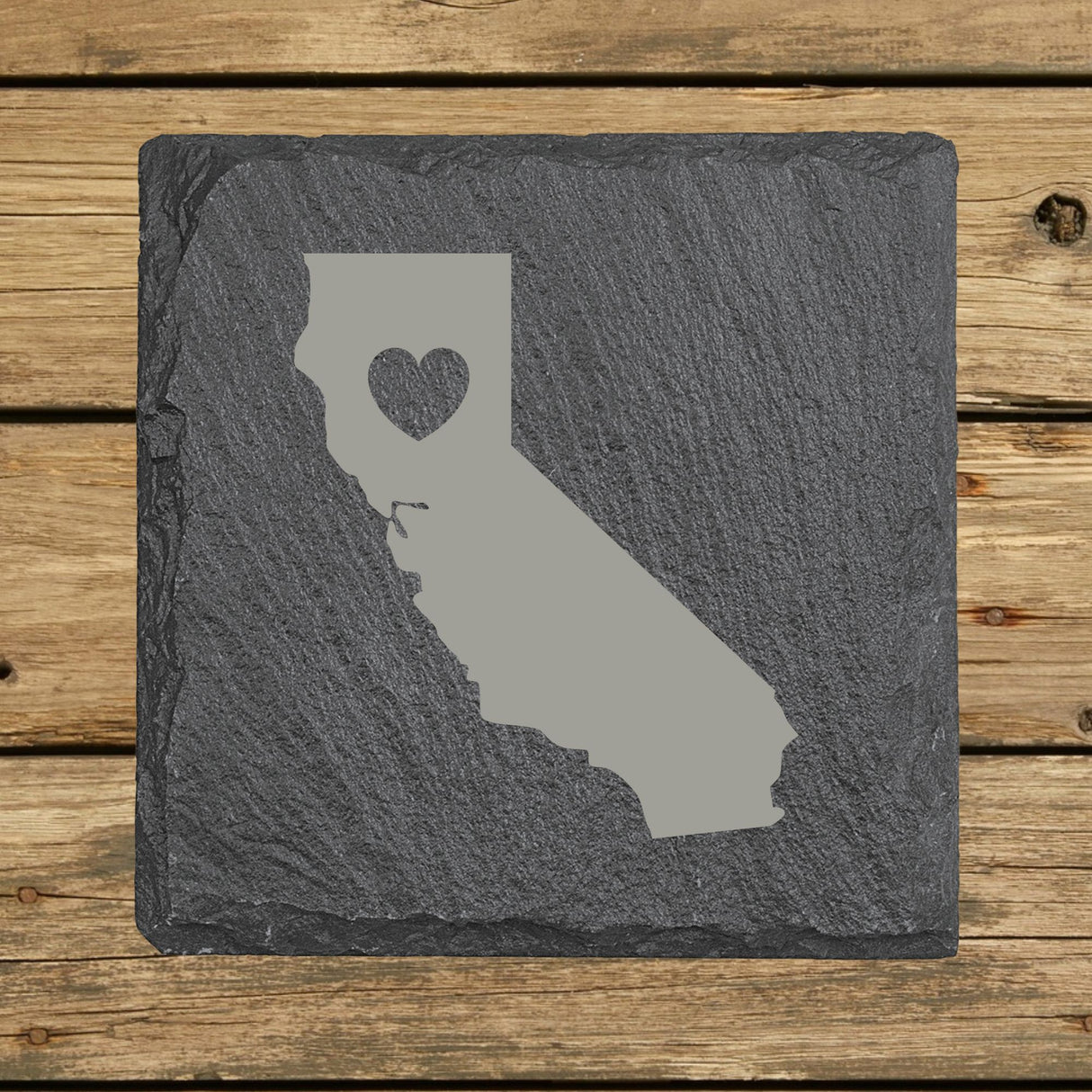 California Slate Coaster Set – Engraved Natural Stone (Set of 4)