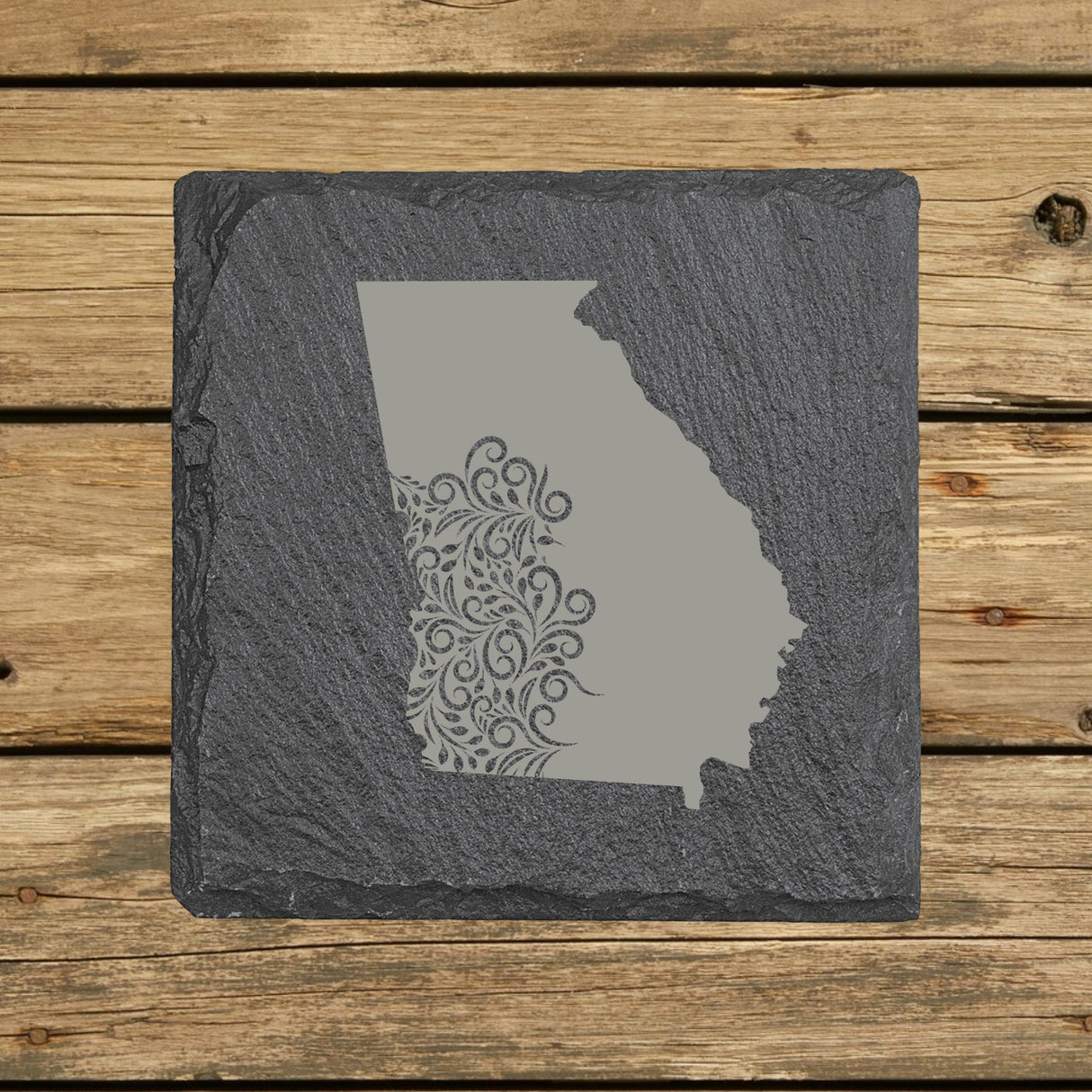 Georgia Slate Coaster Set – Engraved Natural Stone (Set of 4)