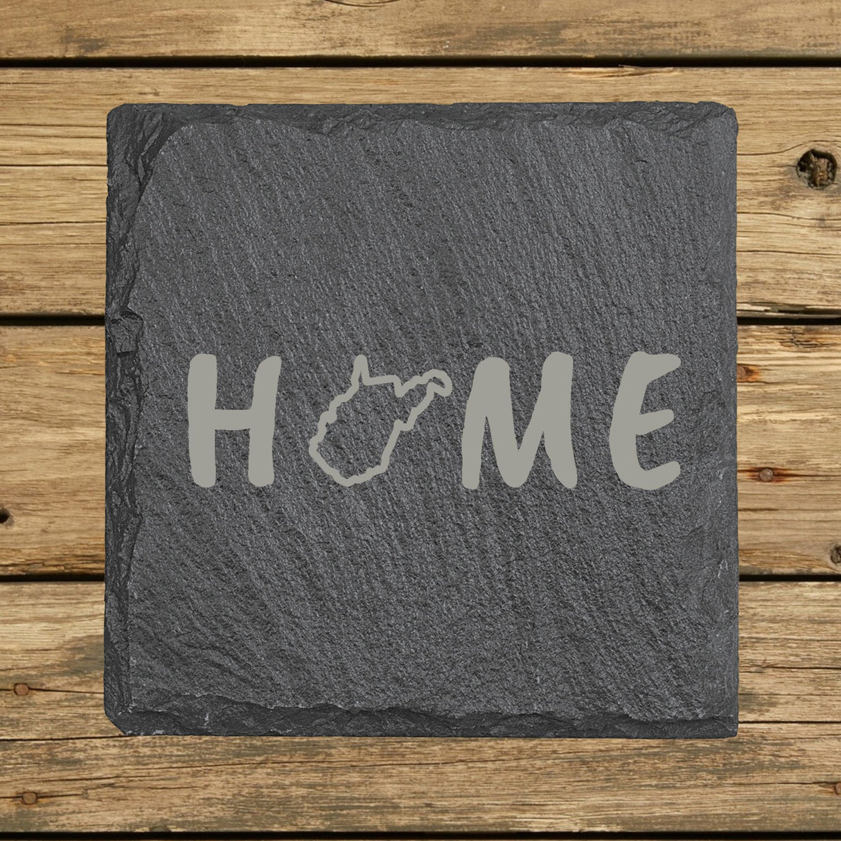 West Virginia Slate Coaster Set – Engraved Natural Stone (Set of 4)
