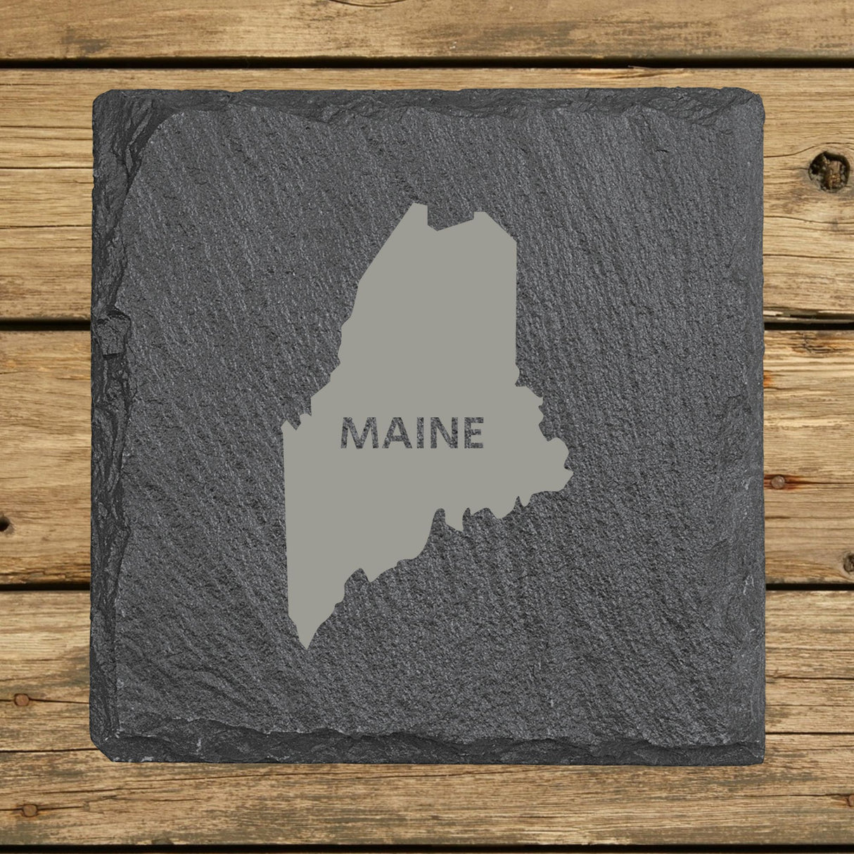 Maine Slate Coaster Set – Engraved Natural Stone (Set of 4)