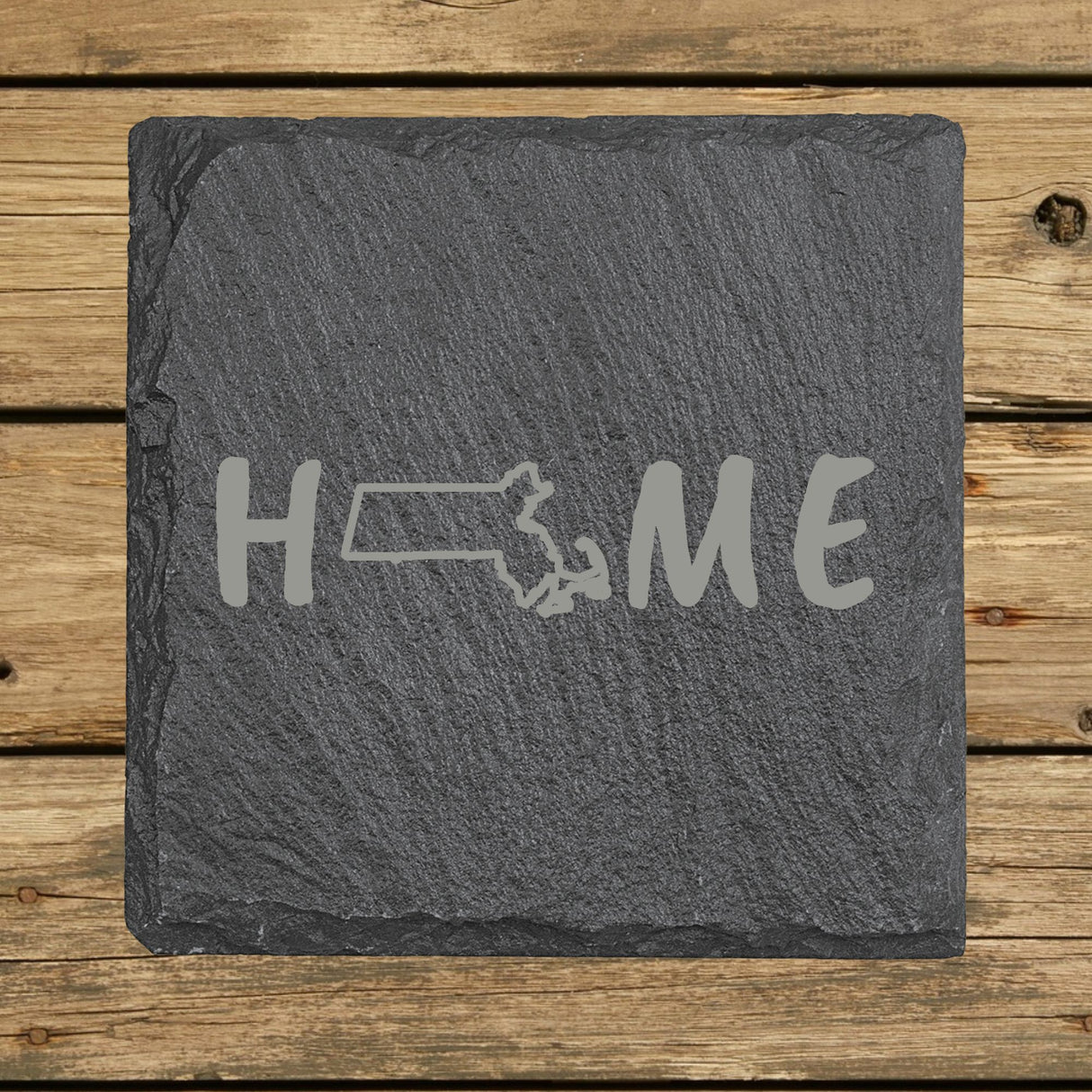 Massachusetts Slate Coaster Set – Engraved Natural Stone (Set of 4)