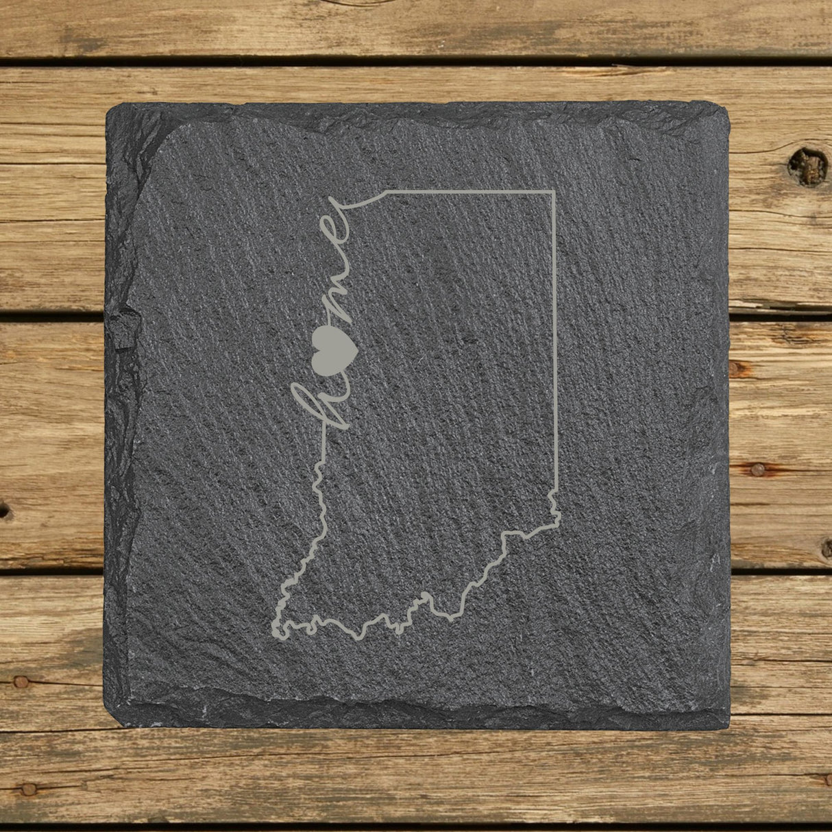 Indiana Slate Coaster Set – Engraved Natural Stone (Set of 4)