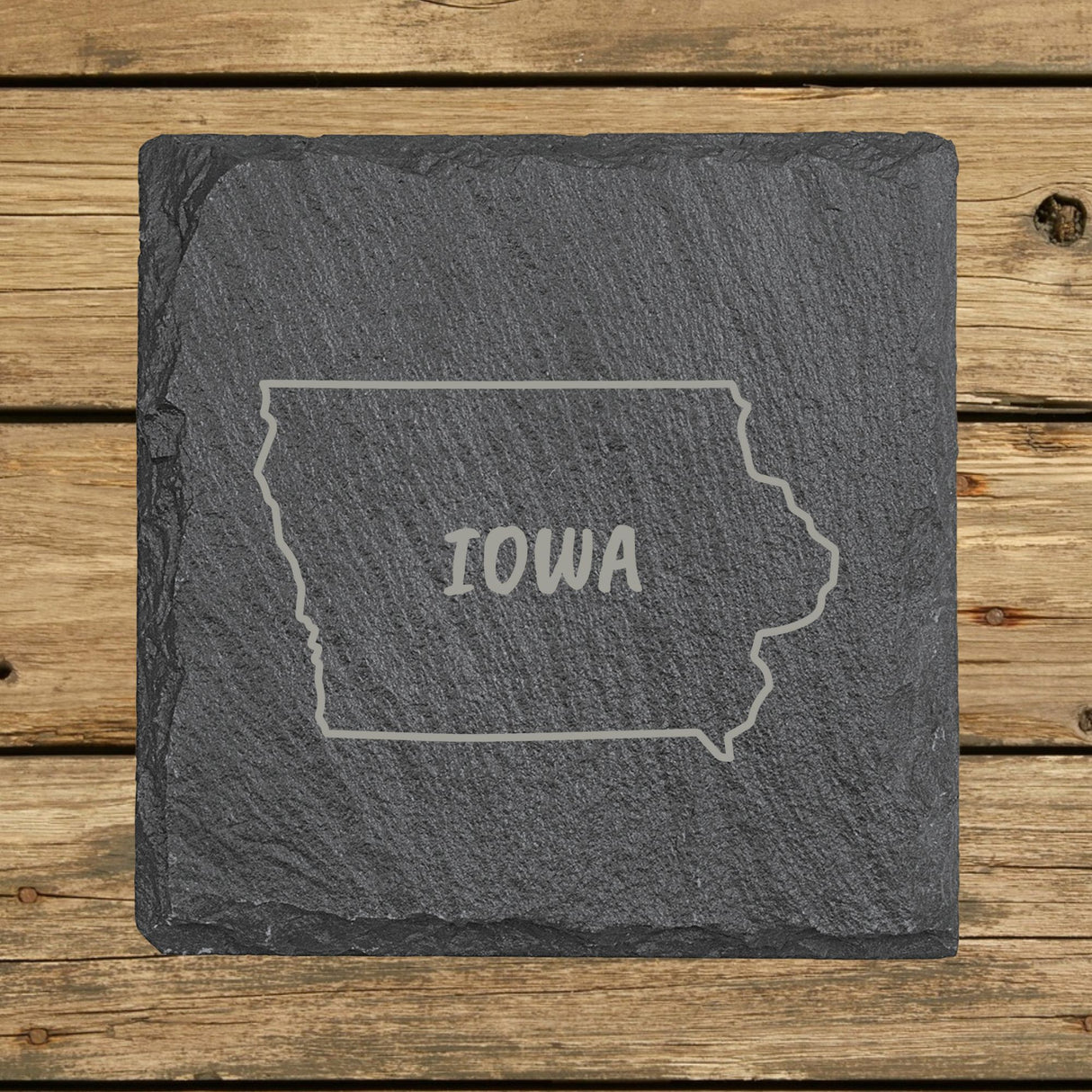 Iowa Slate Coaster Set – Engraved Natural Stone (Set of 4)
