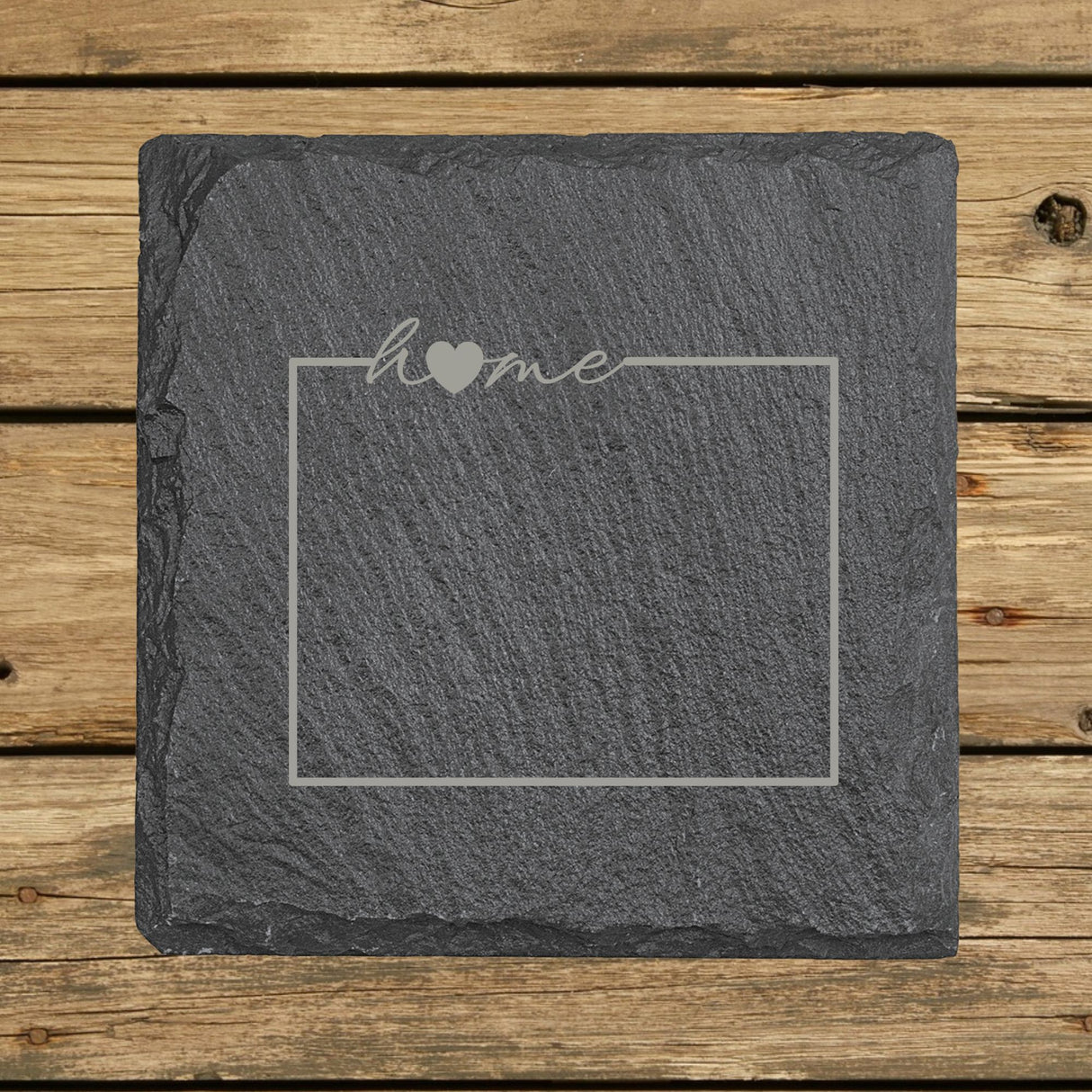 Wyoming Slate Coaster Set – Engraved Natural Stone (Set of 4)