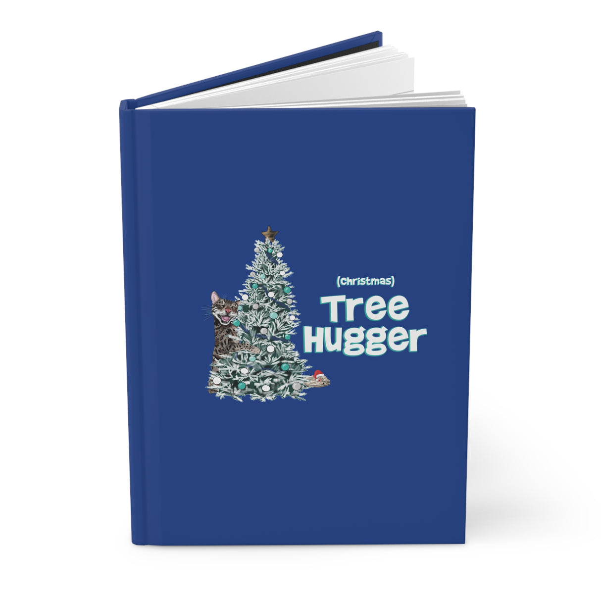Hardcover Journal Matte - Christmas Tree Hugger Flounder the Purrmaid Design by Nina