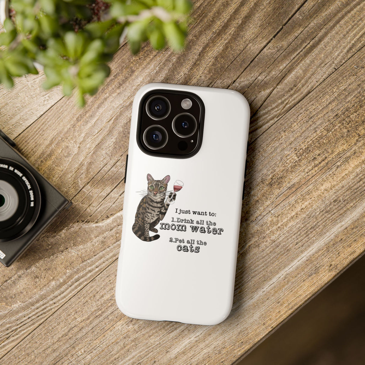 Flounder the Talking Cat Wine Glass Phone Case – "II just want to drink all the mom water"