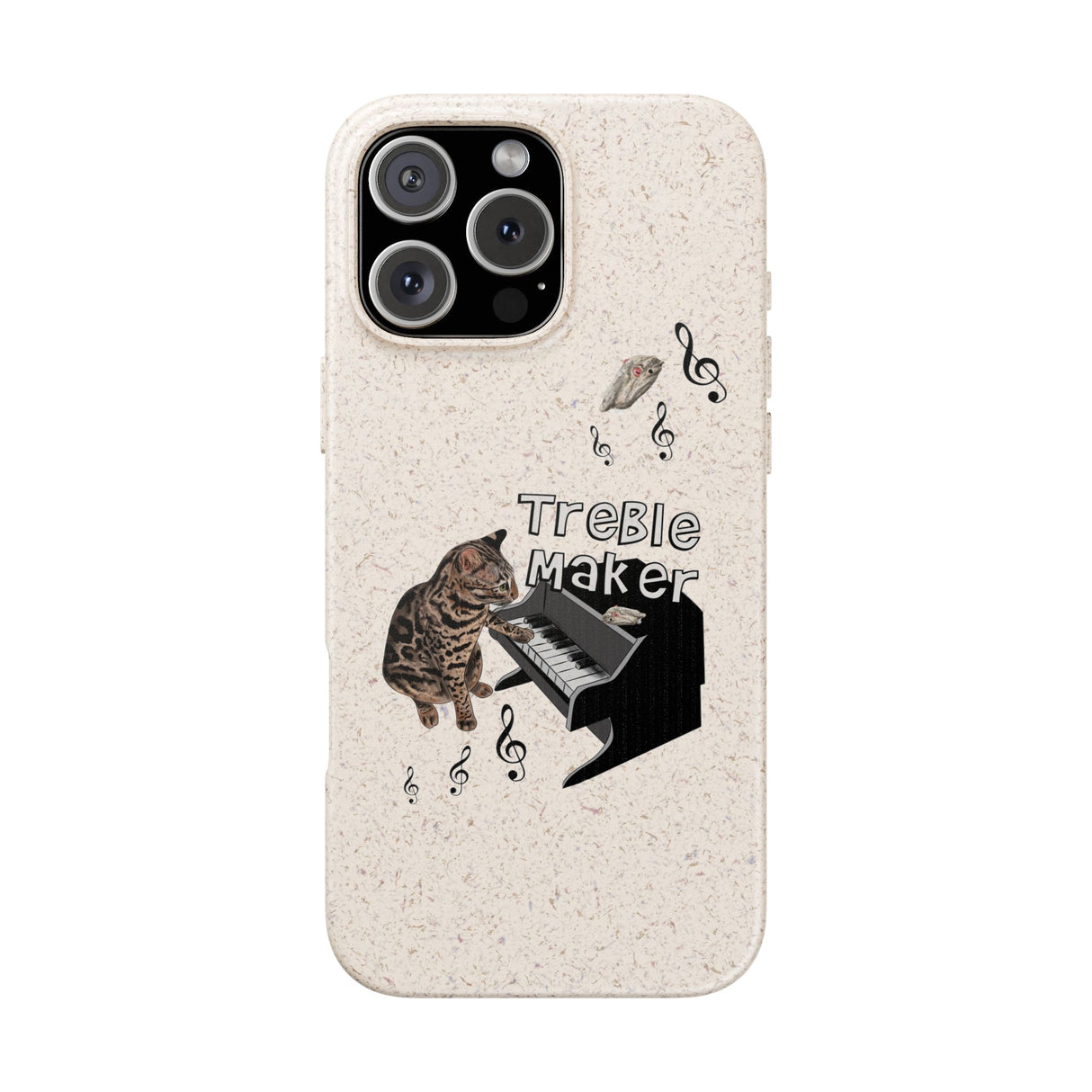 Phone case - Treble Maker Hand Drawn Design by Flounder's Mom, Nina Featuring Flounder the Purrmaid Playing Piano for Mouse Toy