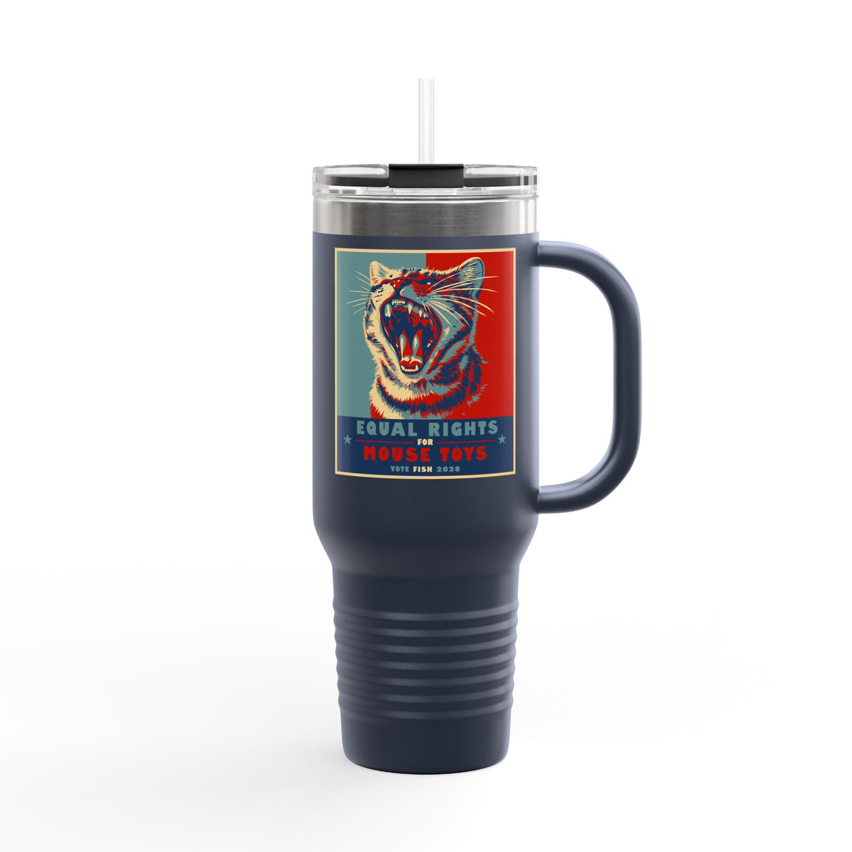 Insulated Travel Mug — "Vote Fish 2028" Funny Political Campaign Design Featuring Flounder the Purrmaid