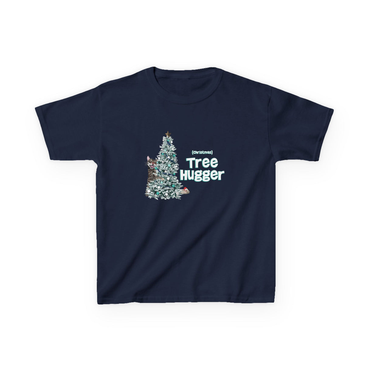 Kids Tee Christmas Tree Hugger Flounder the Purrmaid Design