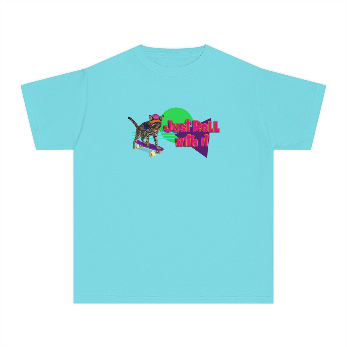Youth Tee - Just Roll with it Flounder the Purrmaid Skateboard Design by Nina