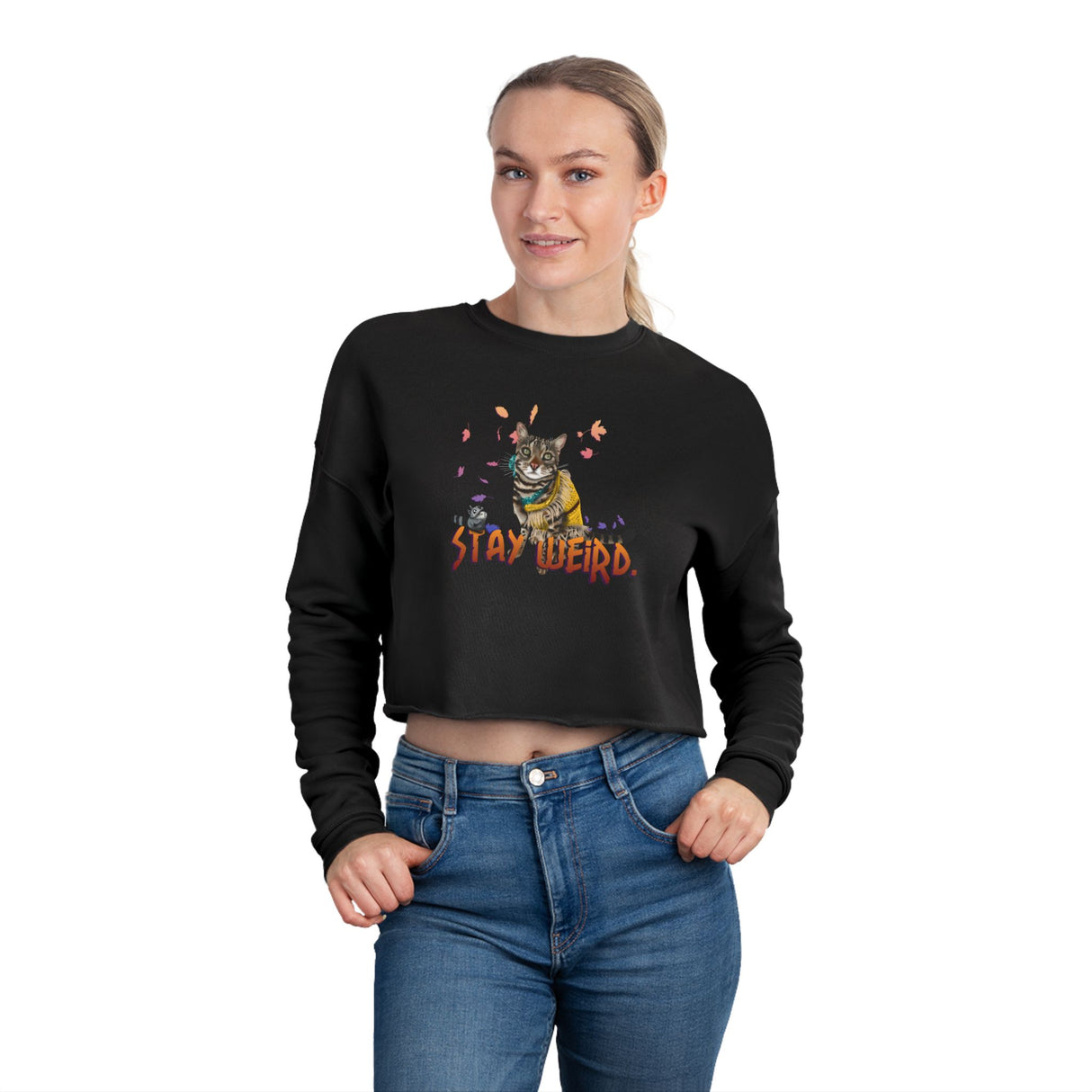 Stay Weird Cropped Sweatshirt — Flocahontas & Mouse Toy Artwork