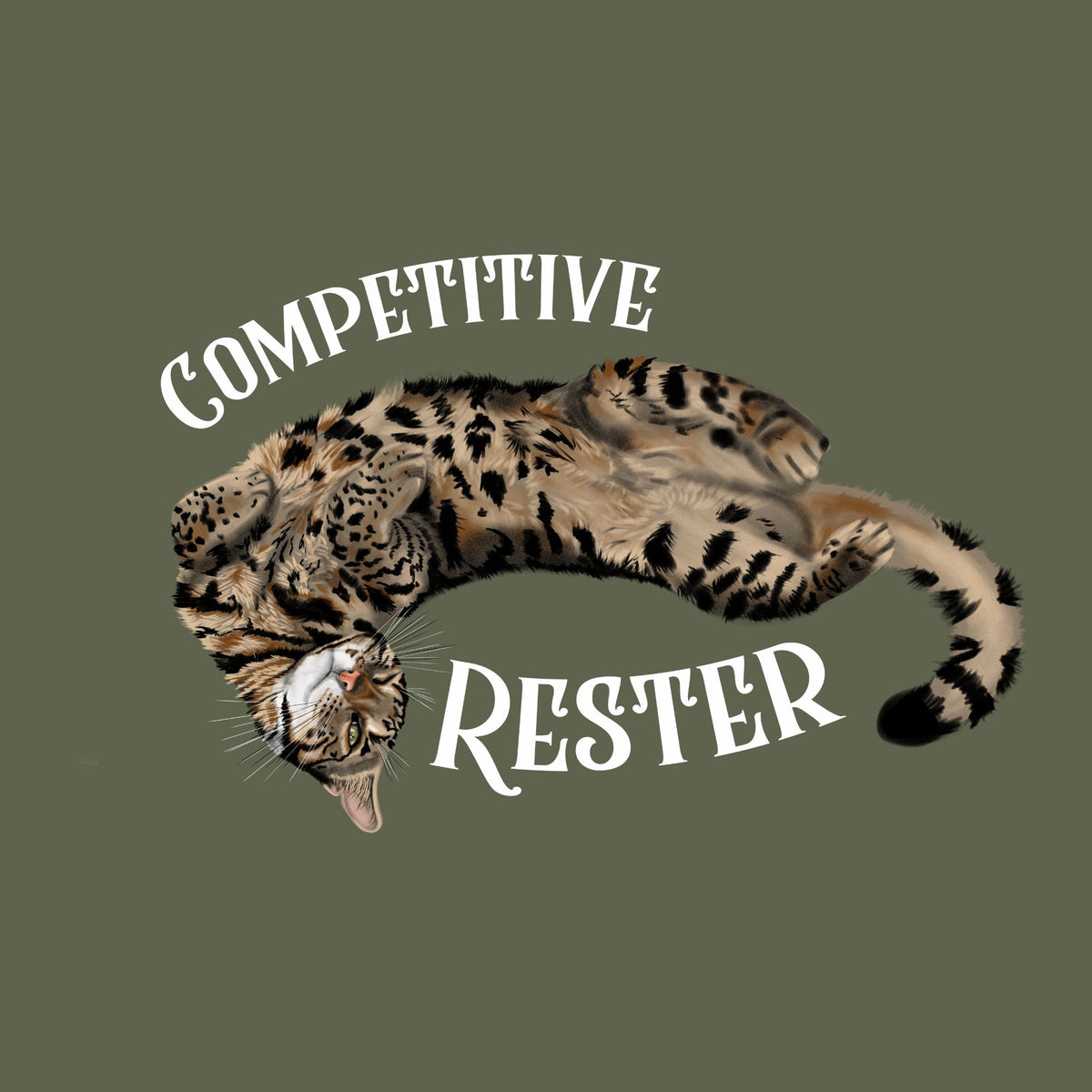 Cat rolling with text that reads competitive rester