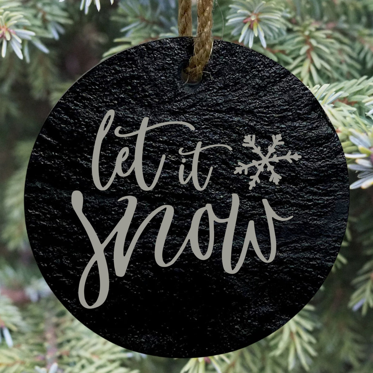 Let It Snow 3” Round Slate Ornament - Elegant Winter Holiday Decor