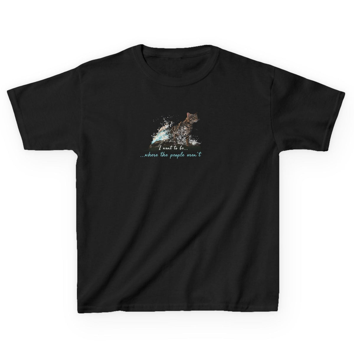 Kids Tee - "I Want to Be Where the People Aren't" Purrmaid Flounder Splash, shown in Black