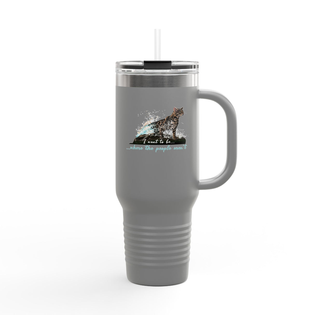 40oz Insulated Travel Mug — 'I Want to Be Where the People Aren't' Purrmaid Design