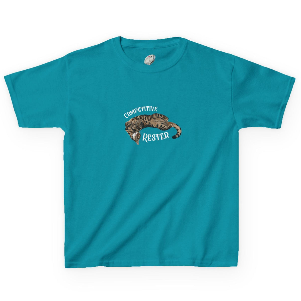 Kids 'Competitive Rester' T-Shirt - Flounder Funny Resting Pose Tee, shown in Tropical Blue