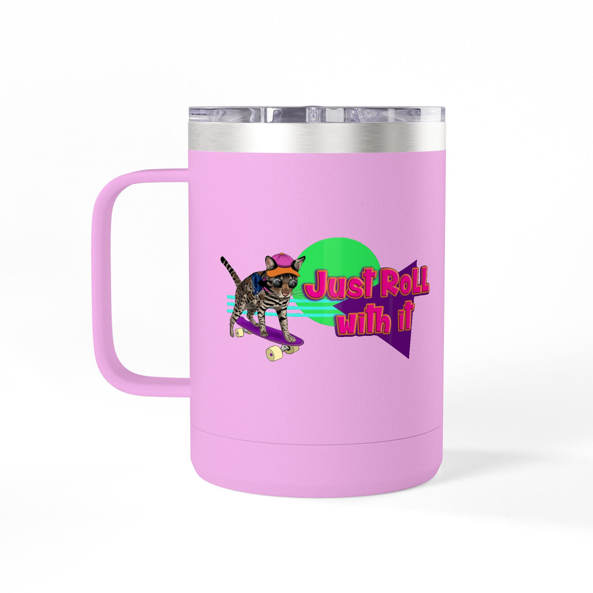 Coffee Mug Tumbler - Just Roll with it Flounder the Purrmaid Design by Nina, 15oz
