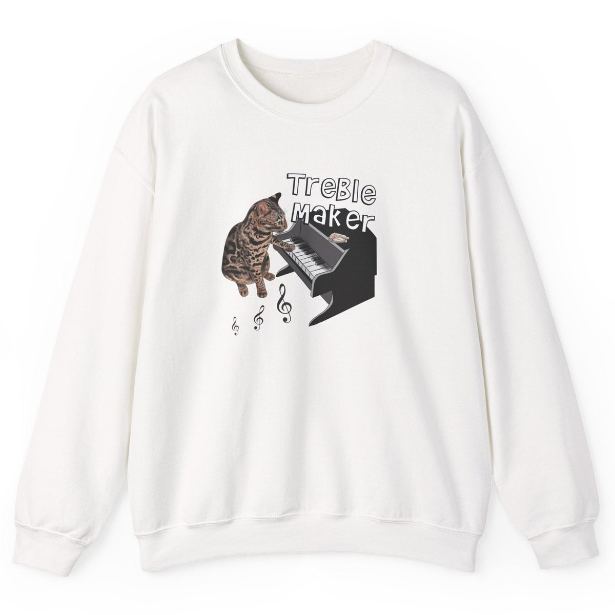 Unisex Sweatshirt - Treble Maker Design featuring Flounder the Purrmaid Playing Piano for, shown in White