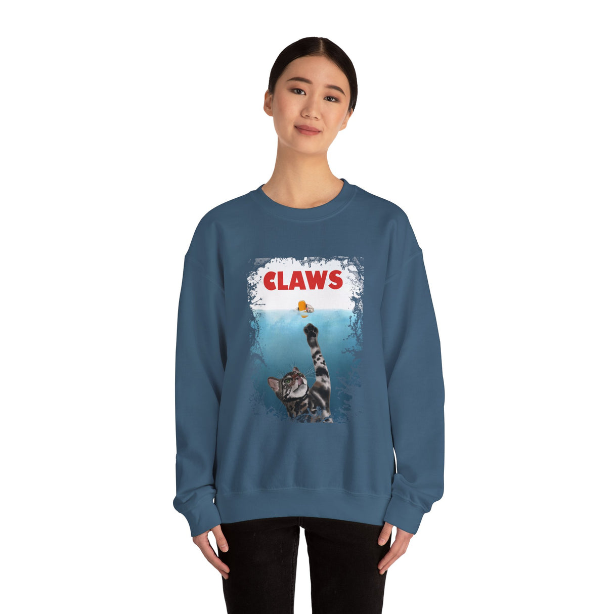Funny Cat 'Claws' Unisex Crewneck Sweatshirt featuring Flounder and Mouse Toy
