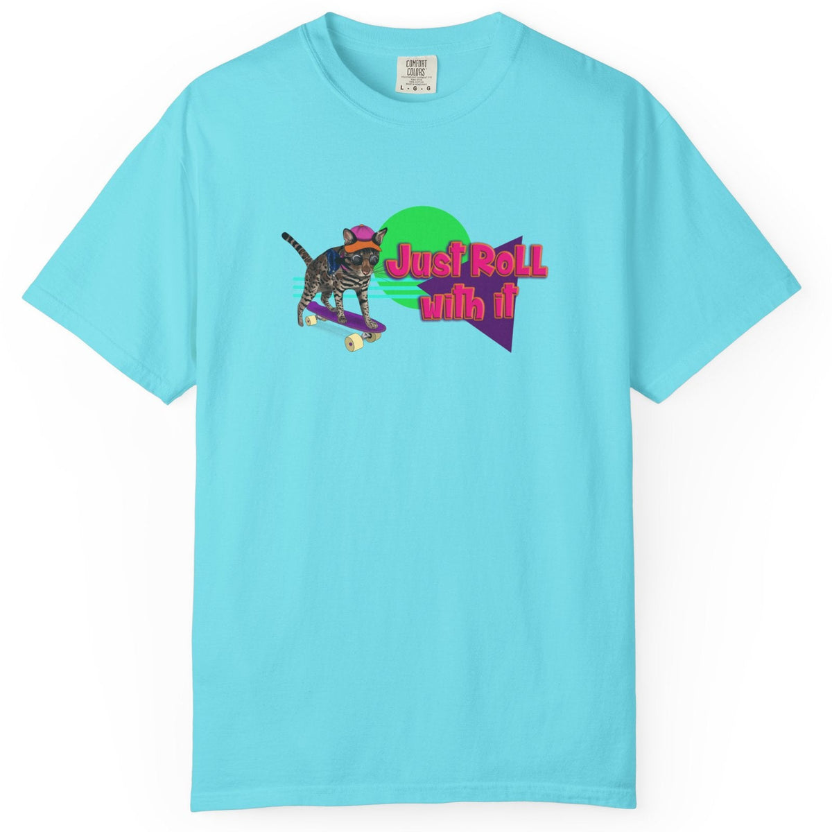 Graphic Tee - Just Roll with it featuring Flounder the Purrmaid, shown in Lagoon Blue