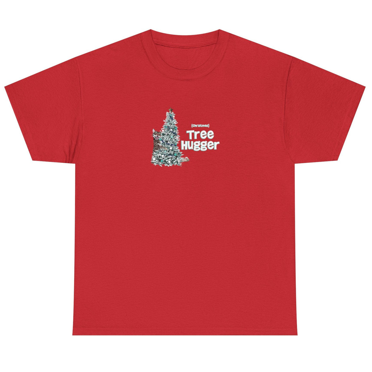 Christmas Tree Hugger Tee, shown in Red