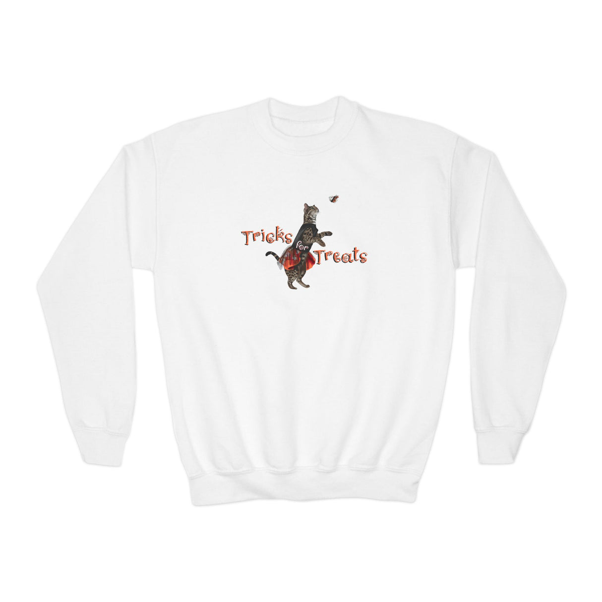 Tricks for Treats Youth Crewneck Sweatshirt — Flounder in Halloween Bravery Tutu Ballet Design