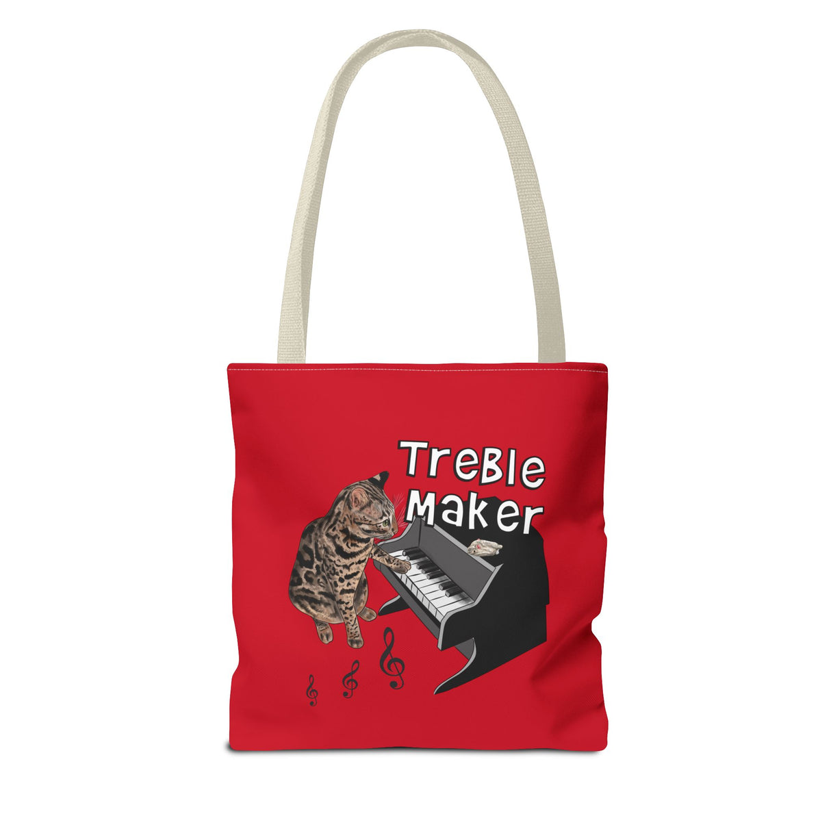 Tote Bag: Treble Maker Design by Nina featuring Flounder the Purrmaid Playing Piano for Mouse Toy